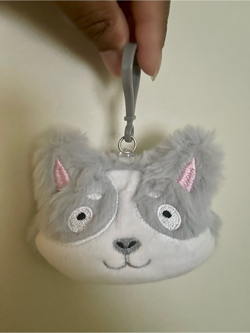 grey dog plush bag charm